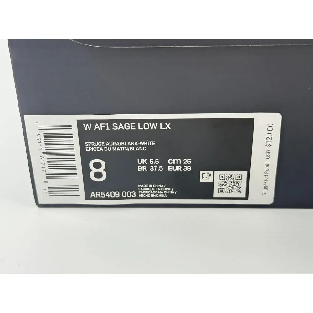 Nike Air Force 1 Sage Low LX AR5409-003 Women’s 8 Spruce Aura White Iridescent - Picture 8 of 10